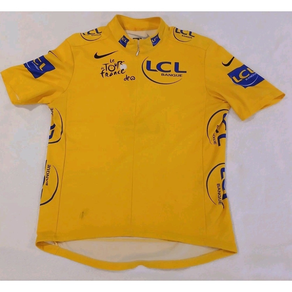 Nike Tour De France Yellow Cycling Jersey Mens Size L Activeβ Zip Up